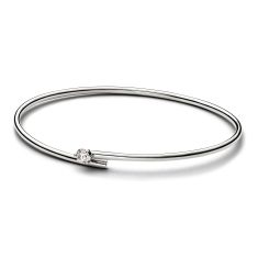 Pandora Nova 0.25ctw Lab-Created Diamond 14k White Gold Open Bangle Bracelet | 6.9 Inches