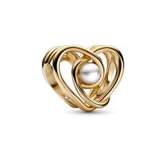 Pandora Openwork Swirling Heart & Treated Freshwater Cultured Pearl Charm | Yellow Gold