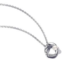 Pandora Organically Shaped Pave Circle & Treated Freshwater Cultured Pearl Collier Necklace