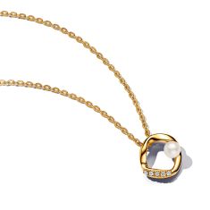 Pandora Organically Shaped Pave Circle & Treated Freshwater Cultured Pearl Gold-Plated Collier Necklace