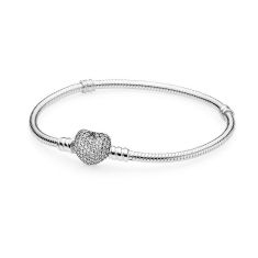Pandora Pav Heart Clasp Bracelet, Clear Cubic Zirconia