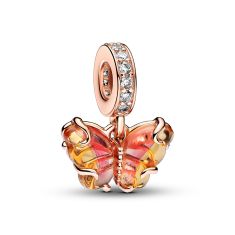 Pandora Pink & Yellow Murano Glass Butterfly Rose Gold-Plated Dangle Charm