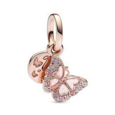 Pandora Pink Butterfly & Quote Double Dangle Charm | Rose Gold-Plated