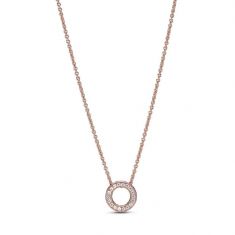 Pandora Logo Pavé Circle Collier Necklace, Rose Gold-Plated