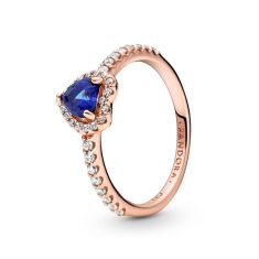 Pandora Sparkling Blue Elevated Heart Ring, Rose Gold-Plated