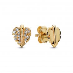 Pandora Sparkling Leaf Stud Earrings Gold Plated REEDS Jewelers