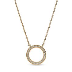 Pandora Signature Pavé & Hearts Circle Pendant Necklace | Gold-Plated