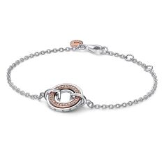 Pandora Signature Two Two-Tone Logo & Pavé Chain Bracelet | Rose Gold-Plated
