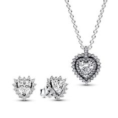 Pandora Sparkling Double Heart Halo Necklace and Earring Jewelry Gift Set