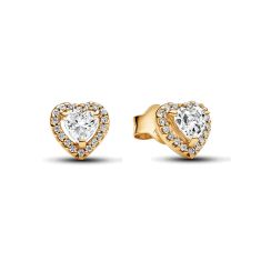 Pandora Sparkling Elevated Heart Gold-Plated Stud Earrings