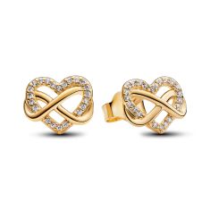 Pandora Sparkling Infinity Heart Gold-Plated Stud Earrings