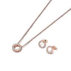 Pandora Sparkling Pavé Circle Necklace and Earring Gift Set, Rose Gold-Plated