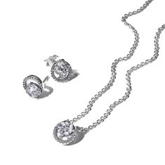Pandora Sparkling Round Halo Necklace and Earring Jewelry Gift Set