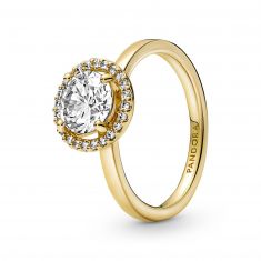 Pandora Sparkling Round Halo Ring, Gold-Plated