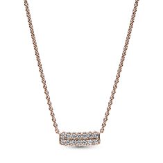 Pandora Timeless Pav Double-Row Bar Collier Necklace | Rose Gold-Plated