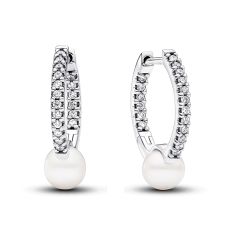 Pandora Treated Freshwater Cultured Pearl Pave Hoop Earrings