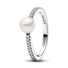 Pandora Treated Freshwater Cultured Pearl & Pavé Ring