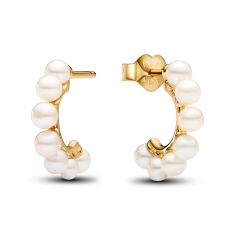 Pandora Treated Freshwater Cultured Pearls Open Gold-Plated Hoop Earrings