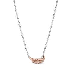 Pandora Two-Tone Floating Curved Feather Collier Necklace | Rose Gold-Plated