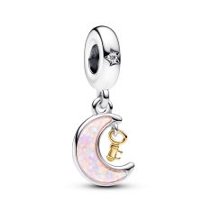 image of Pandora Two-Tone Key & Moon Gold-Plated Dangle Charm with sku:20394128