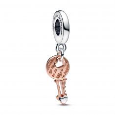 Pandora Two-Tone Key & Sliding Heart Dangle Charm | Rose Gold-Plated