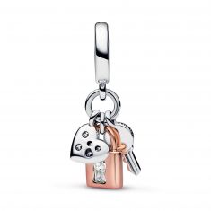 Pandora Two-Tone Key, Padlock & Heart Triple Dangle Charm | Rose Gold-Plated