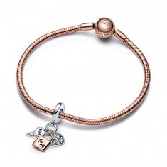 Pandora Two-Tone Key, Padlock & Heart Triple Dangle Charm | Rose Gold-Plated