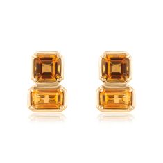 Papyrus Light Citrine and Dark Citrine Yellow Gold Earrings