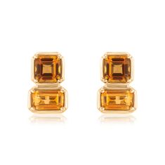 Papyrus Light Citrine and Dark Citrine Yellow Gold Earrings
