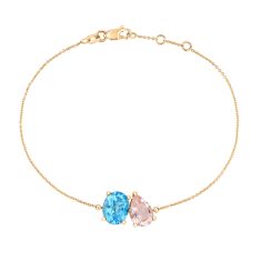 Papyrus Morganite and Blue Topaz Yellow Gold Bracelet
