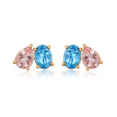 Papyrus Morganite and Blue Topaz Yellow Gold Earrings