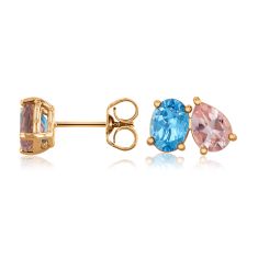 Papyrus Morganite and Blue Topaz Yellow Gold Earrings
