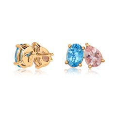 Papyrus Morganite and Blue Topaz Yellow Gold Earrings