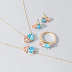 Papyrus Morganite and Blue Topaz Yellow Gold Earrings