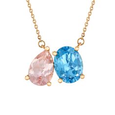 Papyrus Morganite and Blue Topaz Yellow Gold Necklace