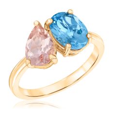 Papyrus Morganite and Blue Topaz Yellow Gold Ring