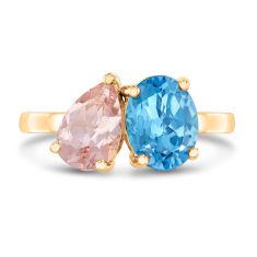 Papyrus Morganite and Blue Topaz Yellow Gold Ring