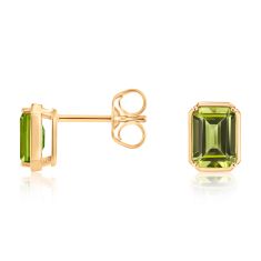 Papyrus Octagon Peridot Yellow Gold Stud Earrings
