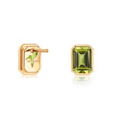 Papyrus Octagon Peridot Yellow Gold Stud Earrings