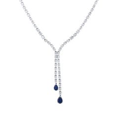 Blue Sapphire and 6 3/8ctw Diamond White Gold Necklace - Watercolor Collection