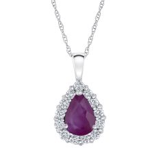 Pear-Shaped Ruby and 1/4ctw Diamond White Gold Pendant Necklace - Watercolor Collection