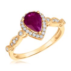Pear-Shaped Ruby and 1/4ctw Diamond Yellow Gold Ring - Watercolor Collection