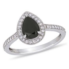 Pear-Shaped Treated Black Diamond and Diamond Halo Engagement Ring 1 1/4ctw