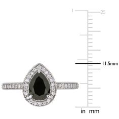Pear-Shaped Treated Black Diamond and Diamond Halo Engagement Ring 1 1/4ctw