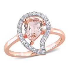 Pear-Shapred Morganite and White Topaz Open Teardrop Rose Plated Sterling Silver Ring