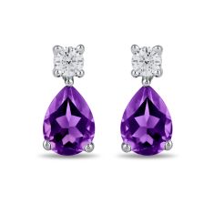 Pear Amethyst and 1/4ctw Lab Grown Diamond White Gold Earrings