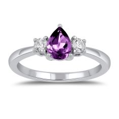 Pear Amethyst and 1/4ctw Lab Grown Diamond White Gold Ring