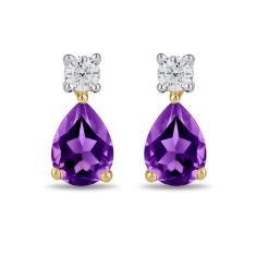 Pear Amethyst and 1/4ctw Lab Grown Diamond Yellow Gold Earrings