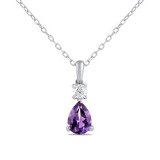 Pear Amethyst and 1/8ct Lab Grown Diamond White Gold Pendant Necklace