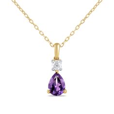 Pear Amethyst and 1/8ct Lab Grown Diamond Yellow Gold Pendant Necklace